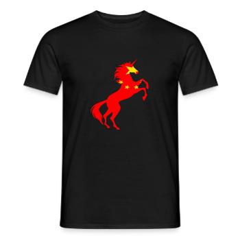 Einhorn China Flagge T-Shirt Magisches Einhorn Chinesisch - Männer T-Shirt - Schwarz - Vorne - AI Model Male 178 light (178cm)