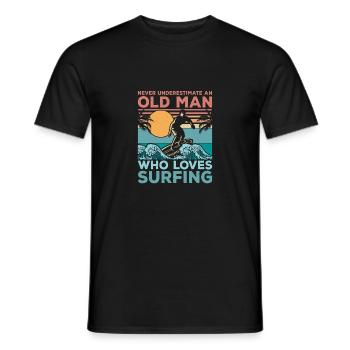 Never Underestimate An Old Man Who Loves Surfing S - Men's T-Shirt - black - Front - AI Model Male 178 light (178cm)