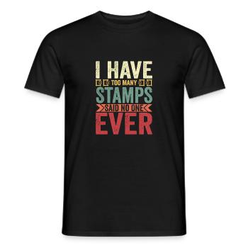 Passion philatélique sans fin : jamais trop de timbres - T-shirt homme - noir - Devant - AI Model Male 178 light (178cm)