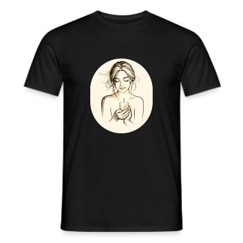Frau, die eine Kerze in den Händen hält - Männer T-Shirt - Schwarz - Vorne - AI Model Male 178 light (178cm)