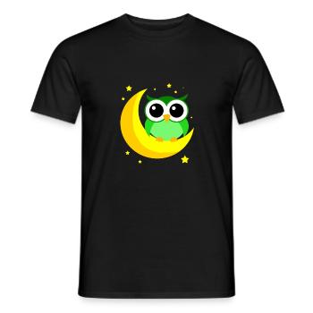 Green Owl On Moon Cartoon Predator Bird Nocturnal - Men's T-Shirt - black - Front - AI Model Male 178 light (178cm)