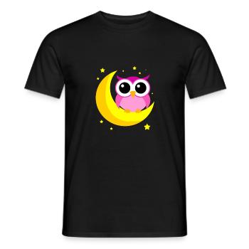 Pink Owl On Moon Cartoon Nocturnal Bird Lover Cool - Men's T-Shirt - black - Front - AI Model Male 178 light (178cm)