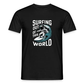 Surfing Out of This World - Humor - Men's T-Shirt - black - Front - AI Model Male 178 light (178cm)