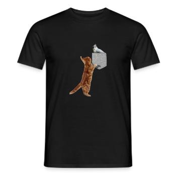 Katze Erreicht Büschelmeise In Falscher Tasche Cool - Männer T-Shirt - Schwarz - Vorne - AI Model Male 178 light (178cm)