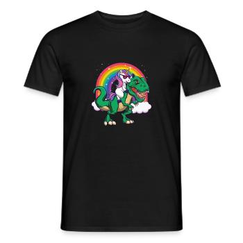 Unicorn Riding Dinosaur - Mythical Animal Rainbow - Men's T-Shirt - black - Front - AI Model Male 178 light (178cm)