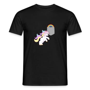 Einhorn, das den Regenbogen in Ihrer falschen Tasche erreicht Lustig - Männer T-Shirt - Schwarz - Vorne - AI Model Male 178 light (178cm)