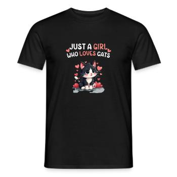 Juste une fille qui aime les chats, chat mignon noir et blanc - T-shirt homme - noir - Devant - AI Model Male 178 light (178cm)