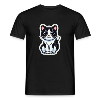 Cute Black & White Cat is sitting nicely / Patch - Men's T-Shirt - black - Front - AI Model Male 178 light (178cm)