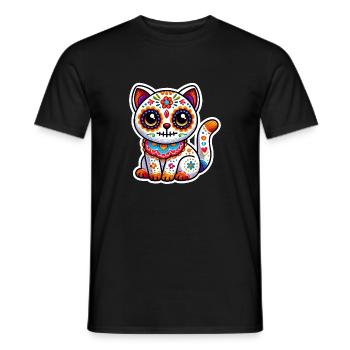 Cute Mexican Sugar Skull Cat in Halloween costume - Men's T-Shirt - black - Front - AI Model Male 178 light (178cm)