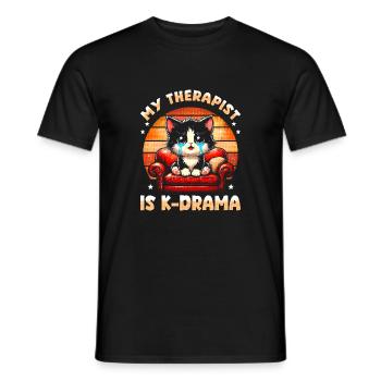 Mon thérapeute est K-Drama : Chat mignon qui pleure Mème - T-shirt homme - noir - Devant - AI Model Male 178 light (178cm)