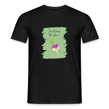 Time to Turnip the Volume – Funny Veggie Art - Men's T-Shirt - black - Front - AI Model Male 178 light (178cm)