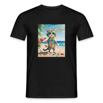 Beach Fun Cat Illustration Beachside Fun Cat - Men's T-Shirt - black - Front - AI Model Male 178 light (178cm)
