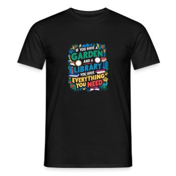 Le jardin et les livres, le vrai bonheur - T-shirt homme - noir - Devant - AI Model Male 178 light (178cm)