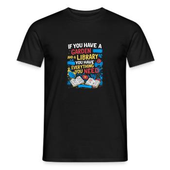 Jardin et bibliothèque – tout ce dont vous avez besoin - T-shirt homme - noir - Devant - AI Model Male 178 light (178cm)