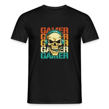 Gamer - Retro Skull Console PC Video Game Lover - Men's T-Shirt - black - Front - AI Model Male 178 light (178cm)