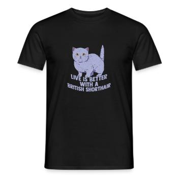 Vivre c’est mieux avec un propriétaire de chat britannique à poil court - T-shirt homme - noir - Devant - AI Model Male 178 light (178cm)