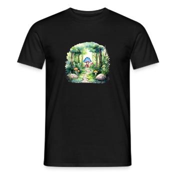 Verzaubertes Pilzhaus in einem magischen Wald - Männer T-Shirt - Schwarz - Vorne - AI Model Male 178 light (178cm)