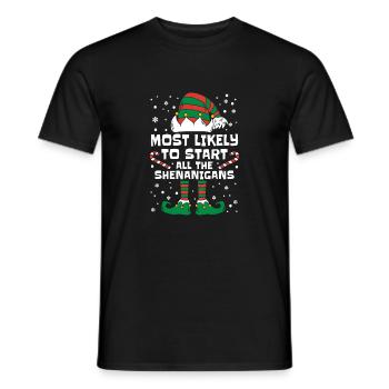 Most Likely To Start All The Shenanigans Christmas - Men's T-Shirt - black - Front - AI Model Male 178 light (178cm)