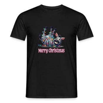 Süßes Zebra mit Lichterkette Merry Christmas - Männer T-Shirt - Schwarz - Vorne - AI Model Male 178 light (178cm)