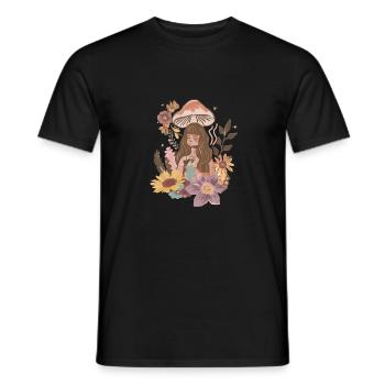 Fille florale et champignon - T-shirt homme - noir - Devant - AI Model Male 178 light (178cm)