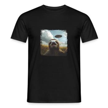 Funny Sloth Selfie Ufo Meme Gift - Men's T-Shirt - black - Front - AI Model Male 178 light (178cm)