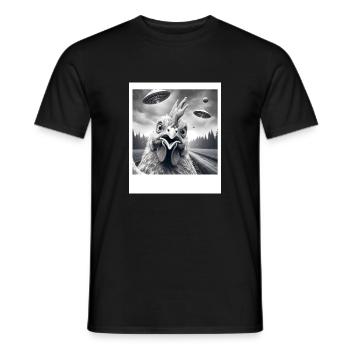 Chicken Rooster Funny Graphic Selfie with UFOs Wei - Men's T-Shirt - black - Front - AI Model Male 178 light (178cm)