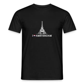 J’aime la Tour Eiffel Amsterdam Lover Coeur Drapeau Jeu de mots - T-shirt homme - noir - Devant - AI Model Male 178 light (178cm)