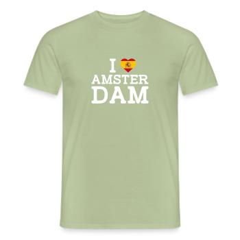J’aime Amsterdam Madrid Espagne Amoureux du drapeau du cœur - T-shirt homme - vert sauge - Devant - AI Model Male 178 light (178cm)