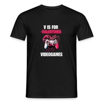 V Is For Video Games - Funny Valentines Day Gamer - Men's T-Shirt - black - Front - AI Model Male 178 light (178cm)