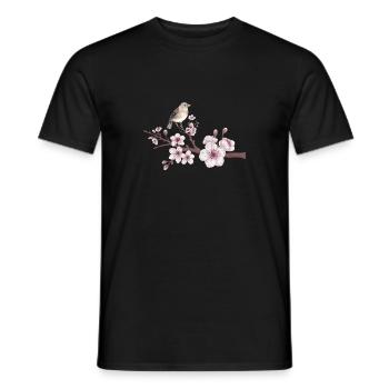 Kirschblüte Vogel illustration cerisier oiseau en fleur - T-shirt homme - noir - Devant - AI Model Male 178 light (178cm)