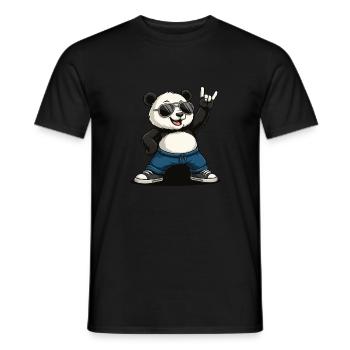 Funny Panda Rock Music - Men's T-Shirt - black - Front - AI Model Male 178 light (178cm)