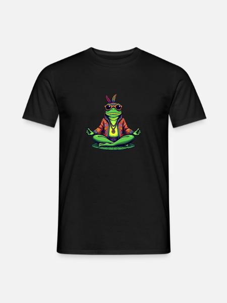 Hippie Frosch Retro Friedlich - Lustige Amphibie - Männer T-Shirt - Schwarz