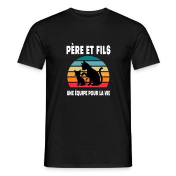 Vater und Sohn Katze Vintage Papa Duo Vatertag - Männer T-Shirt - Schwarz - Vorne - AI Model Male 178 light (178cm)