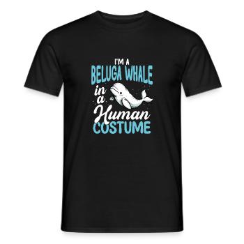 Beluga Whale in Human Costume Funny - Men's T-Shirt - black - Front - AI Model Male 178 light (178cm)