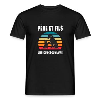 père et fils chien papa vintage duo fête des pères - T-shirt homme - noir - Devant - AI Model Male 178 light (178cm)