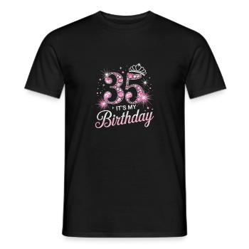 Couronne scintillante 35e anniversaire et pierres précieuses roses - T-shirt homme - noir - Devant - AI Model Male 178 light (178cm)