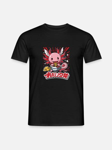 Axolotl Mit Ramen Und Karaage In Bunter - Männer T-Shirt - Schwarz