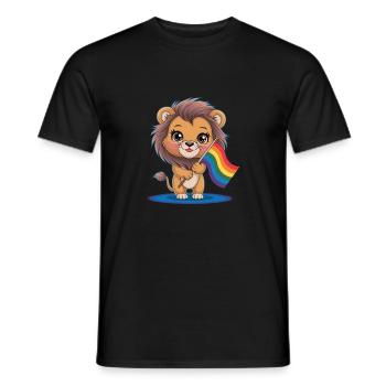 Cute lion with rainbow banner - Men's T-Shirt - black - Front - AI Model Male 178 light (178cm)