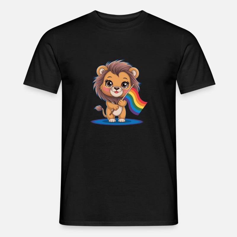Niedlicher Löwe Mit Regenbogenfahne - Männer T-Shirt - Schwarz