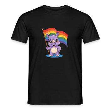 Niedliches Nashorn Mit Regenbogenfahne - Männer T-Shirt - Schwarz - Vorne - AI Model Male 178 light (178cm)