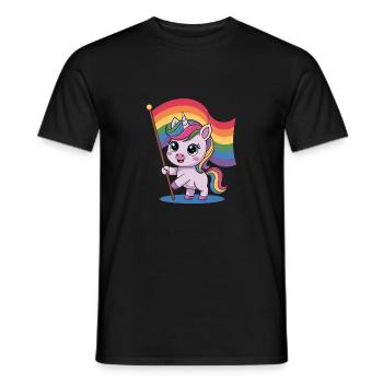 Niedliches Einhorn Mit Regenbogenfahne - Männer T-Shirt - Schwarz - Vorne - AI Model Male 178 light (178cm)