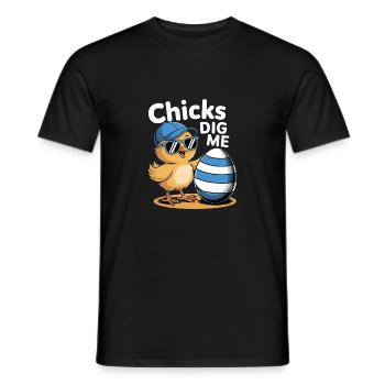 Funny Chick With Hat And Egg - Chicks Dig Me - Men's T-Shirt - black - Front - AI Model Male 178 light (178cm)