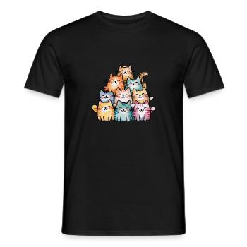 Happy cat family in colorful with cheerful - Men's T-Shirt - black - Front - AI Model Male 178 light (178cm)