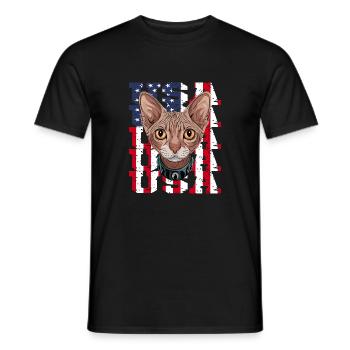 USA Chat Sphynx devant le drapeau - T-shirt homme - noir - Devant - AI Model Male 178 light (178cm)