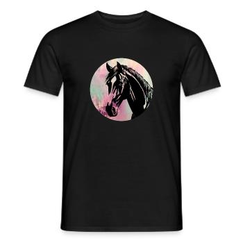 Tête de cheval dans un cercle avec des aquarelles - T-shirt homme - noir - Devant - AI Model Male 178 light (178cm)