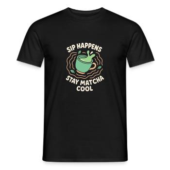 Matcha Aesthetic Latte Soft Girl Thé sur Café - T-shirt homme - noir - Devant - AI Model Male 178 light (178cm)