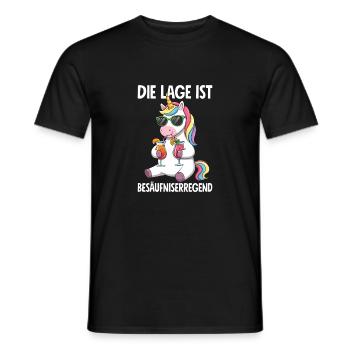 The location is drunken, with unicorn - Men's T-Shirt - black - Front - AI Model Male 178 light (178cm)
