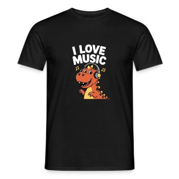Dinosaur With Headphones Loves Music - Men's T-Shirt - black - Front - AI Model Male 178 light (178cm)