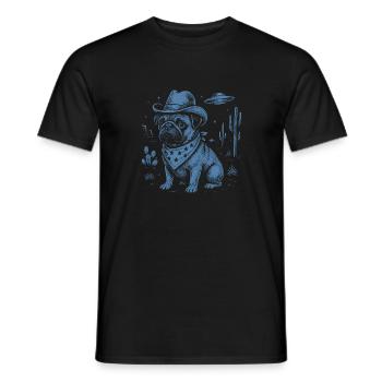 Pug Dog Cowboy Hat Desert Illustration - Men's T-Shirt - black - Front - AI Model Male 178 light (178cm)