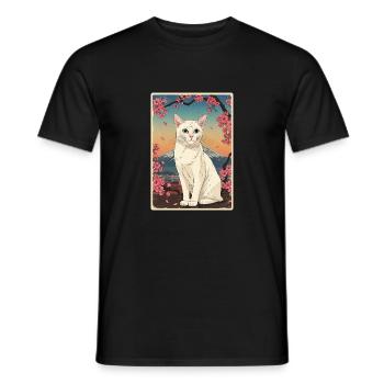 White Cat Cherry Blossom - Männer T-Shirt - Schwarz - Vorne - AI Model Male 178 light (178cm)